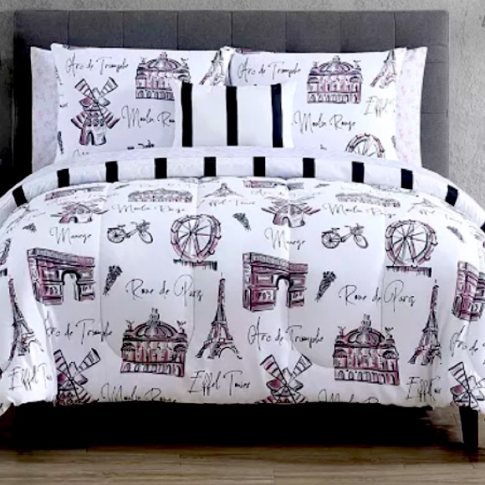 HALLMART COLLECTIBLES
Paris Palcita 12-Pc. Reversible Comforter Sets- Pink/Paris